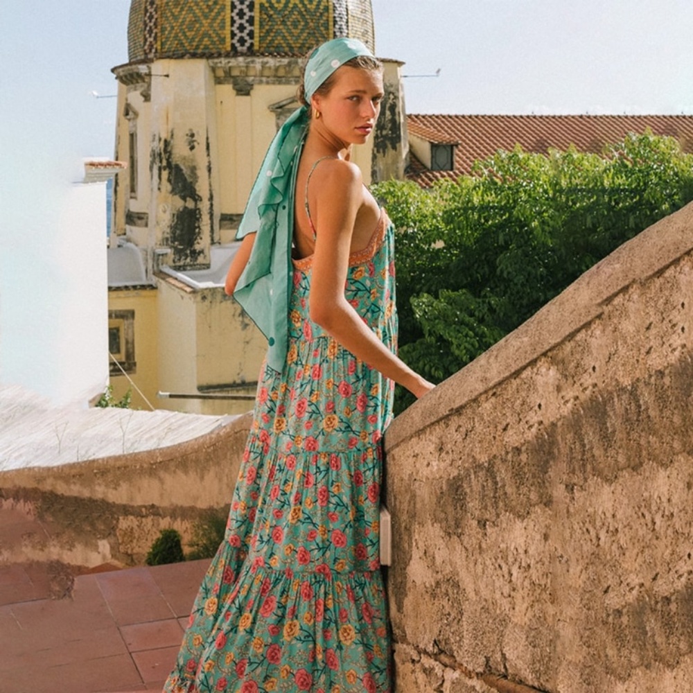 Floral print cami boho gypsy maxi dress - MINT - Picture 3 of 5